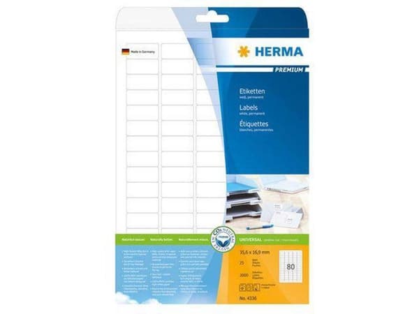 HERMA Etiketter hvid 35,6x16,9 Premium A4 2000 stk.