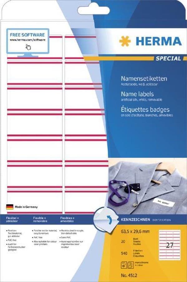 Navneskilt Label Herma 4512 63 5x29 6mm Hvid Rød