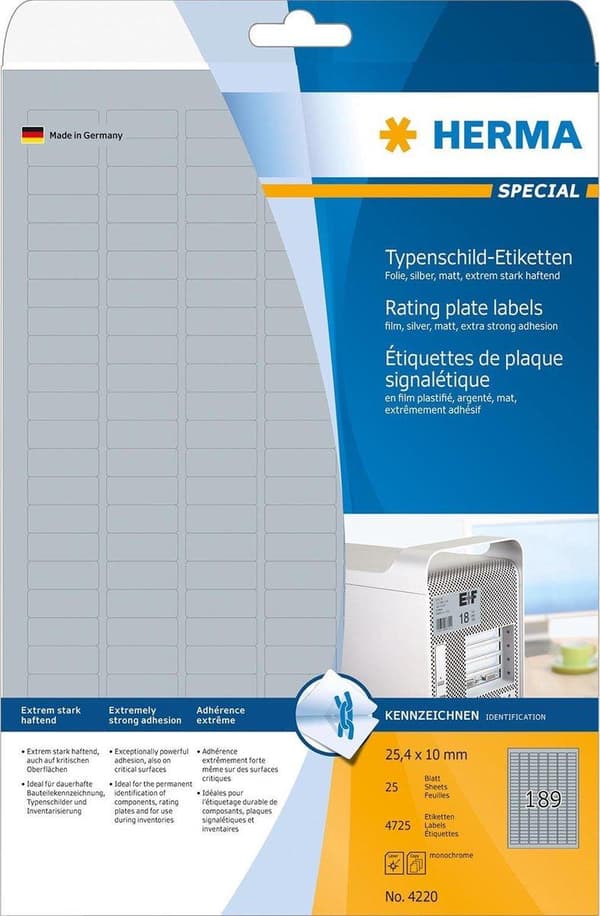Herma nimilappu etiketti. 25,4x10 25 arkkia DIN A4 4725 kpl 4220
