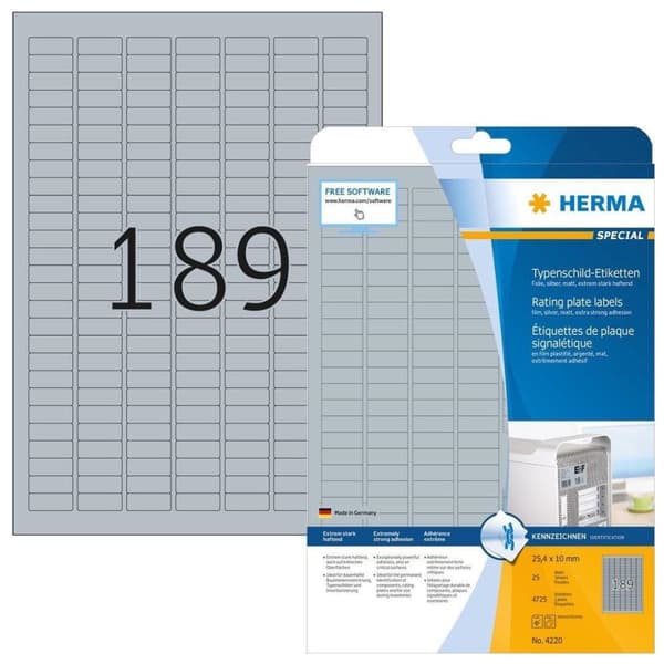 Herma nimilappu etiketti. 25,4x10 25 arkkia DIN A4 4725 kpl 4220