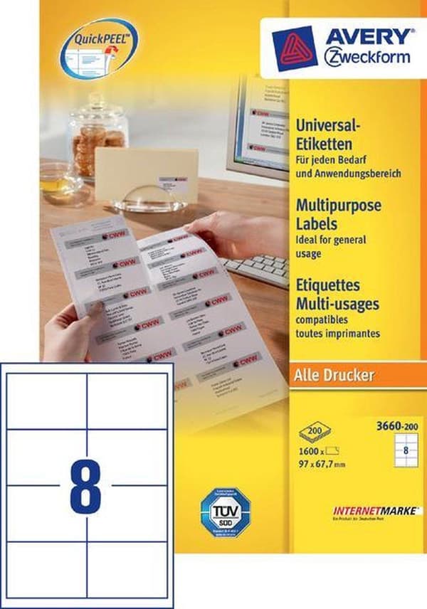 Private label Avery 3660-200 Universal Label 97x67,7mm