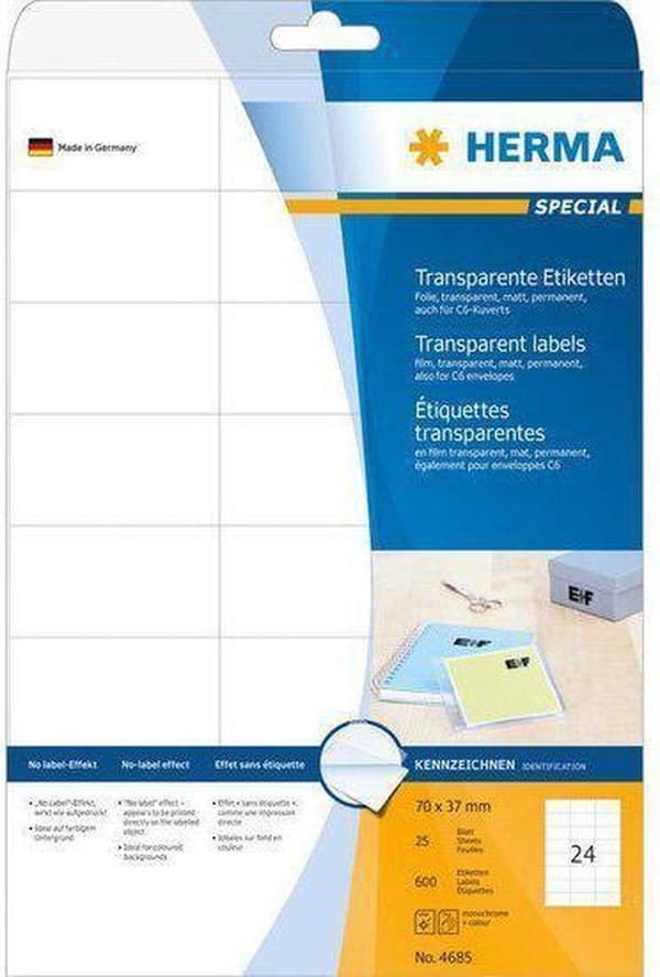 Herma transp. etiketter 70x37 25 ark DIN A4 600 stk 4685