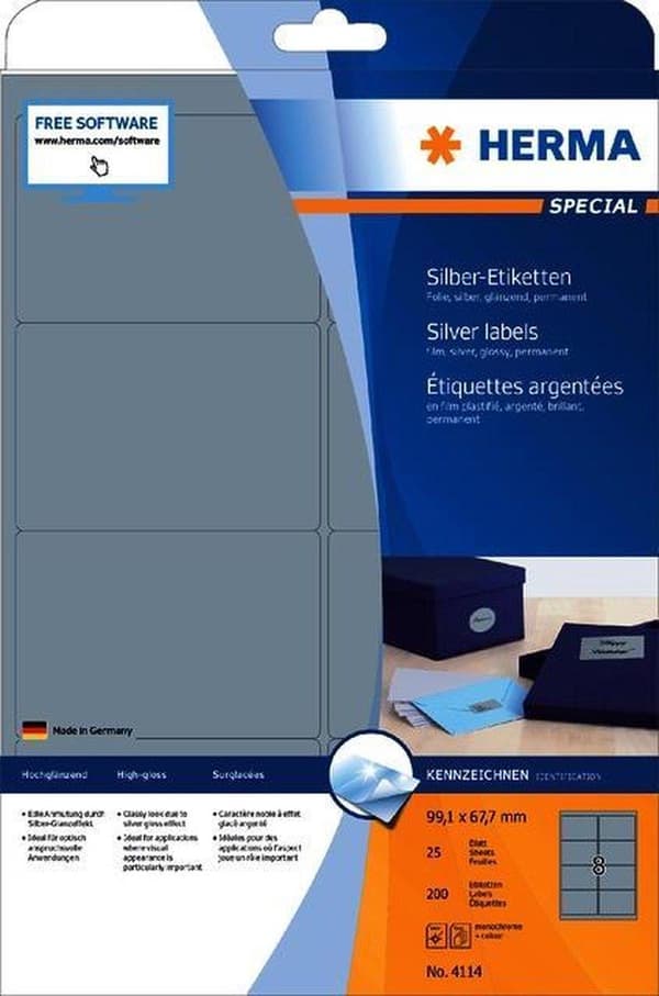 HERMA Etiketter folie silver 99,1x67,7 A4 LaserCopy