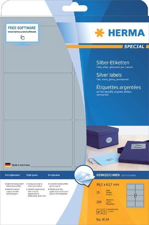 HERMA Etiketter folie silver 99,1x67,7 A4 LaserCopy