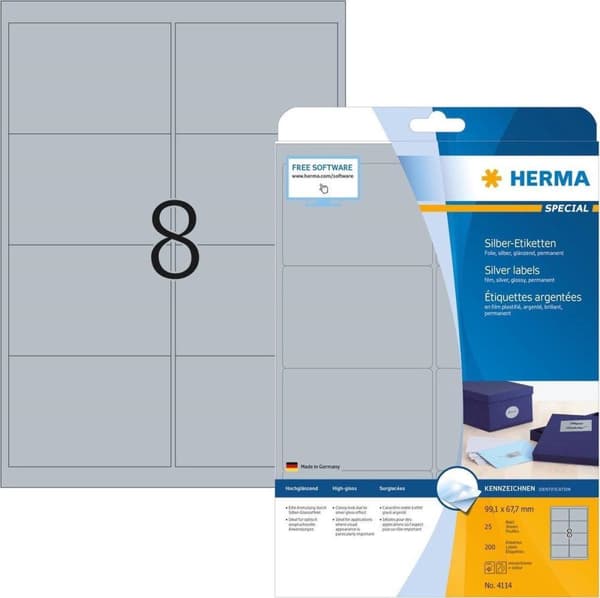 HERMA Etiketter folie silver 99,1x67,7 A4 LaserCopy