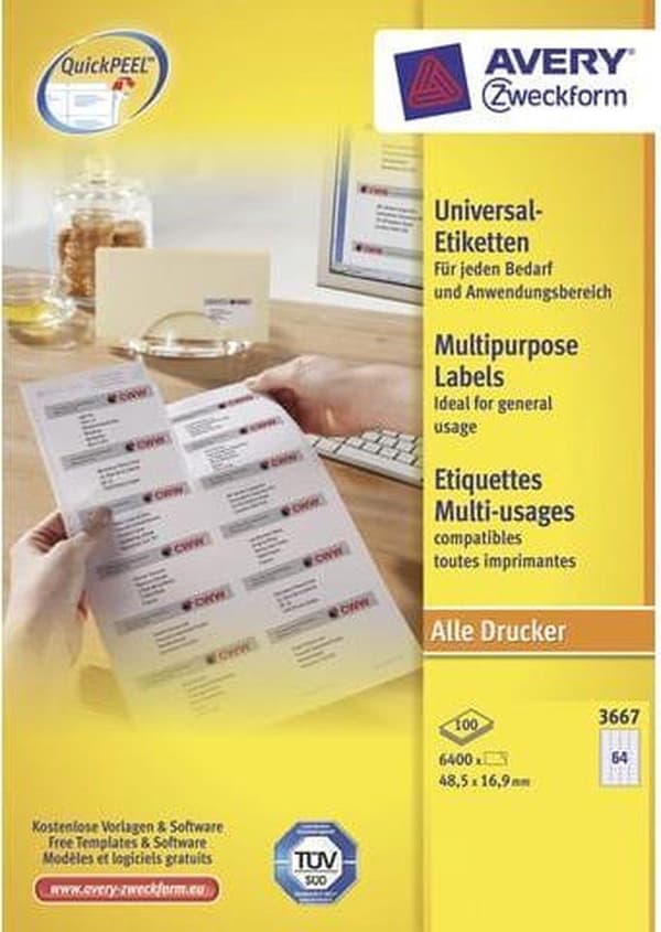 Avery Universal Labels, hvid, 48,5 x 16,9 mm, permanent klæbende
