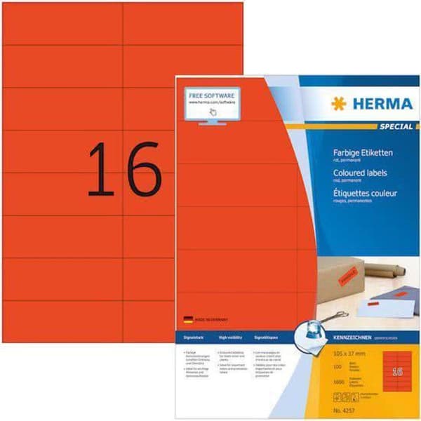 HERMA Etiketter röd 105x37 A4 1600 st.