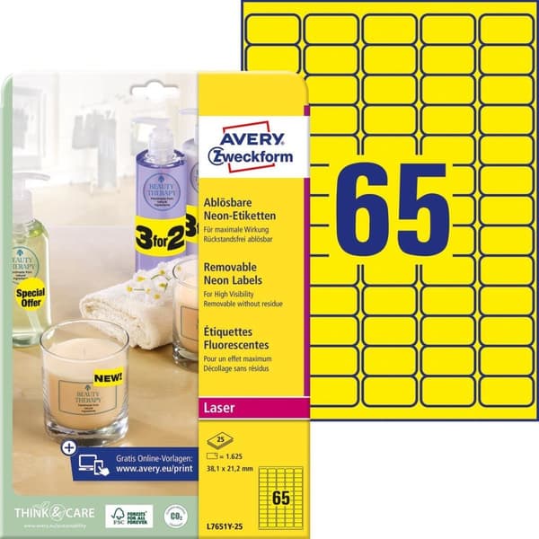 Avery White Mini Label - Laser - L7651 Valkoinen