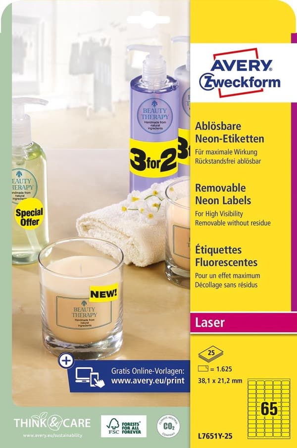 Avery White Mini Label - Laser - L7651 Valkoinen
