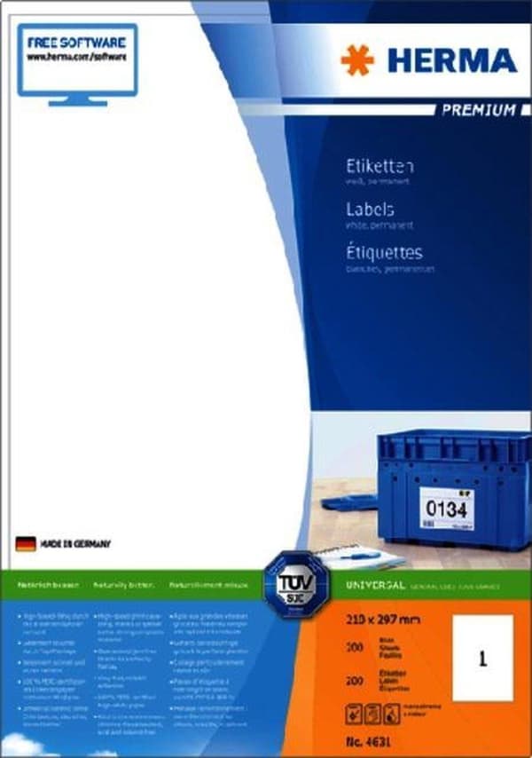 Herma skrivaretiketter Etiketter vit 210x297 SuperPrint 200 st.