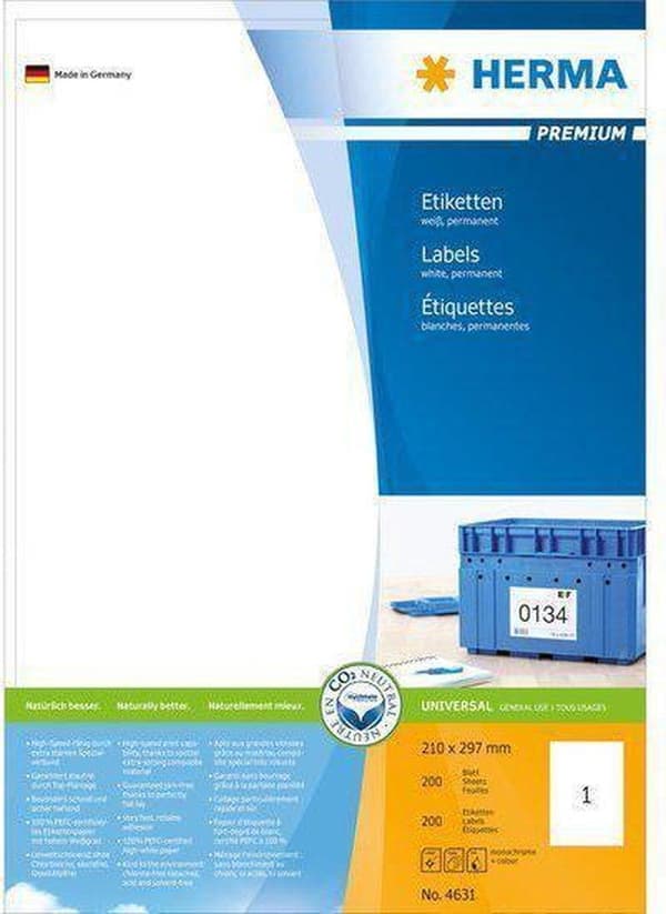 Herma skrivaretiketter Etiketter vit 210x297 SuperPrint 200 st.