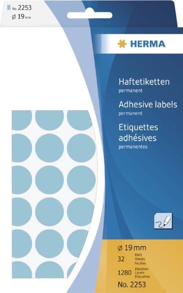 HERMA Yleisetiketit 2253 sininen Ø19 mm 1280 kpl.