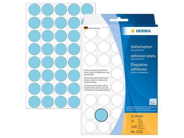 HERMA Yleisetiketit 2253 sininen Ø19 mm 1280 kpl.