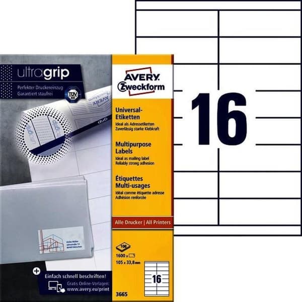 Avery Universal-etiketter, vit, 105,0 x 33,8 mm, permanent lim