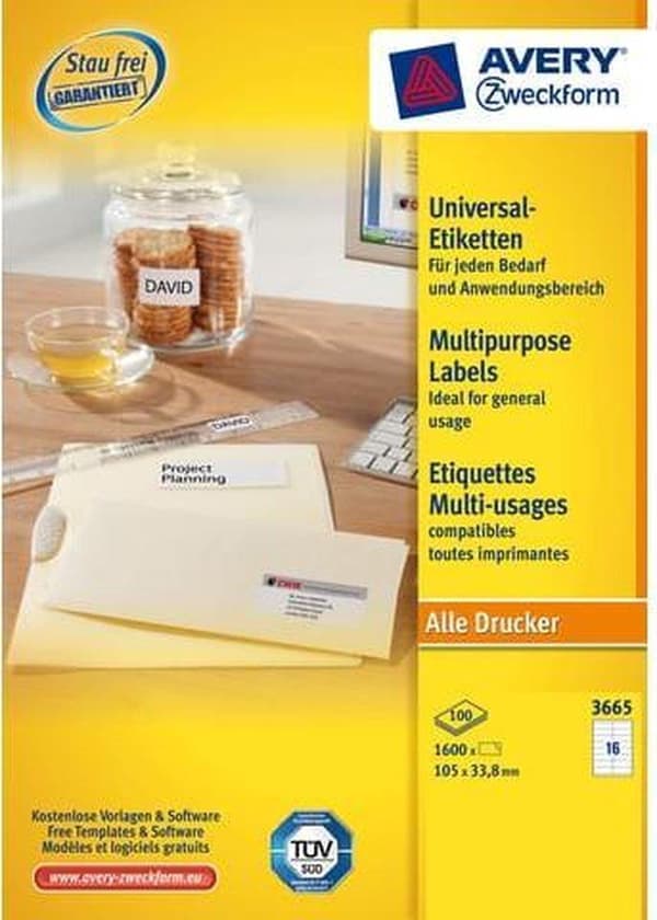 Avery Universal-etiketter, vit, 105,0 x 33,8 mm, permanent lim