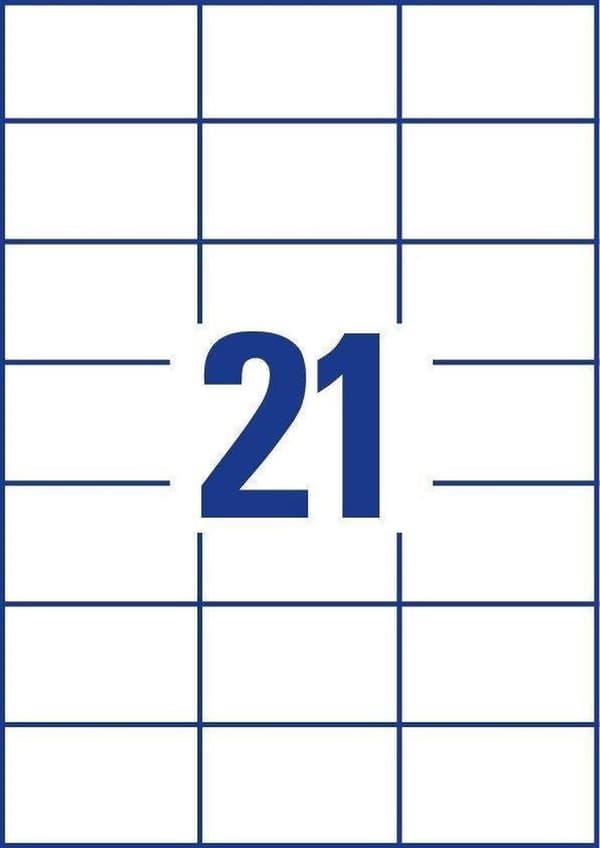 Avery hvide etiketter QuickPeel format 70 x 423 mm (bxh) 4.200 stykker 21 pr. ark æske med 200 ark