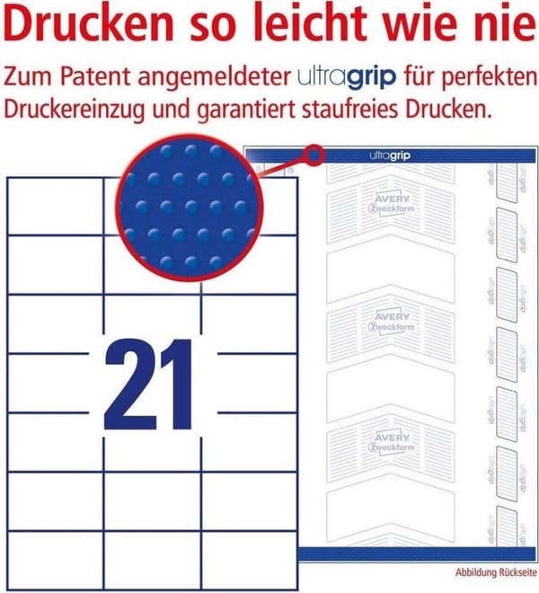 Avery hvide etiketter QuickPeel format 70 x 423 mm (bxh) 4.200 stykker 21 pr. ark æske med 200 ark