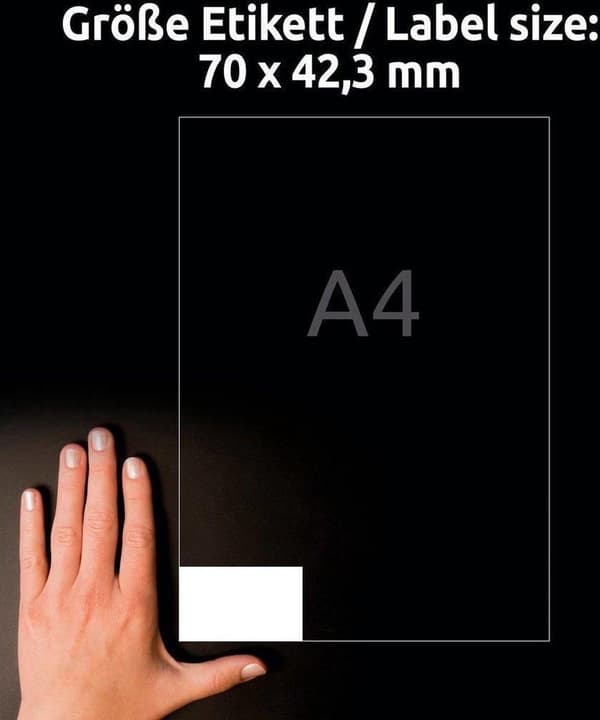 Avery hvide etiketter QuickPeel format 70 x 423 mm (bxh) 4.200 stykker 21 pr. ark æske med 200 ark