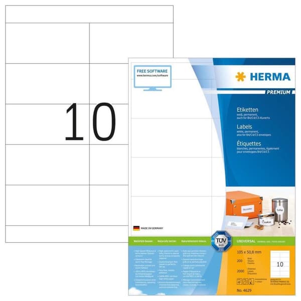 Herma tulostintarrat Tarrat valkoinen 105x50,8 SuperPrint 2000 kpl.