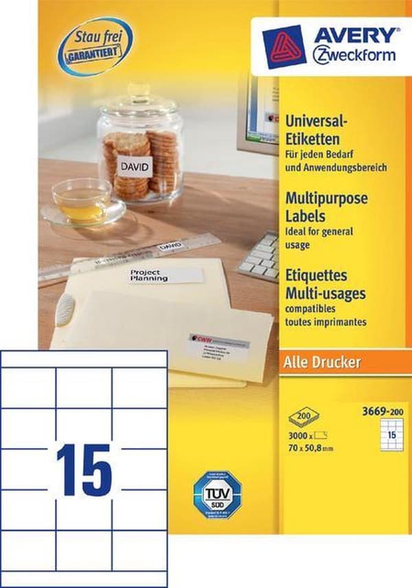 Yksityinen merkki Avery 3669-200 Universal Label 70x50,8mm