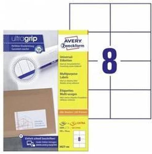 Avery hvide etiketter QuickPeel format 105 x 74 mm (bxh) 1.600 stykker 8 pr. ark æske med 200 ark