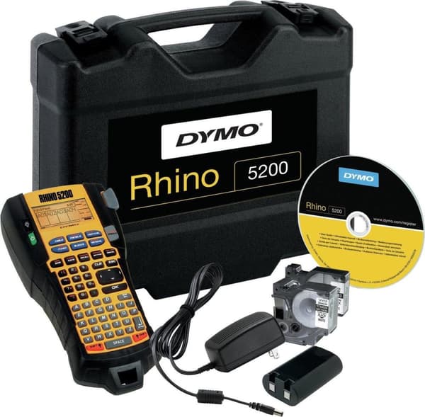 DYMO etikettskrivare Rhino 5200 - termisk överföring - med fodral och 2 tryckrullar Svart, Gul
