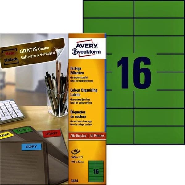 Yksityinen etiketti Avery 3454 värillinen etiketti 105x37mm vihreä