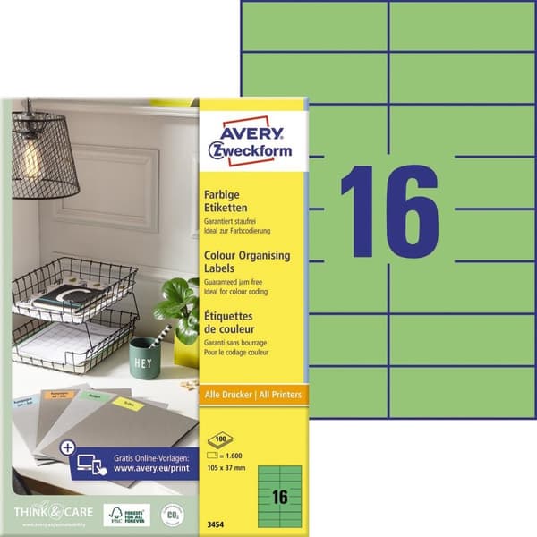 Yksityinen etiketti Avery 3454 värillinen etiketti 105x37mm vihreä