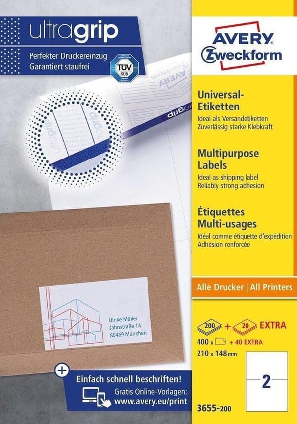 Avery Zweckform 3655-200 etiket Hvid rektangel Permanent 440 stk.