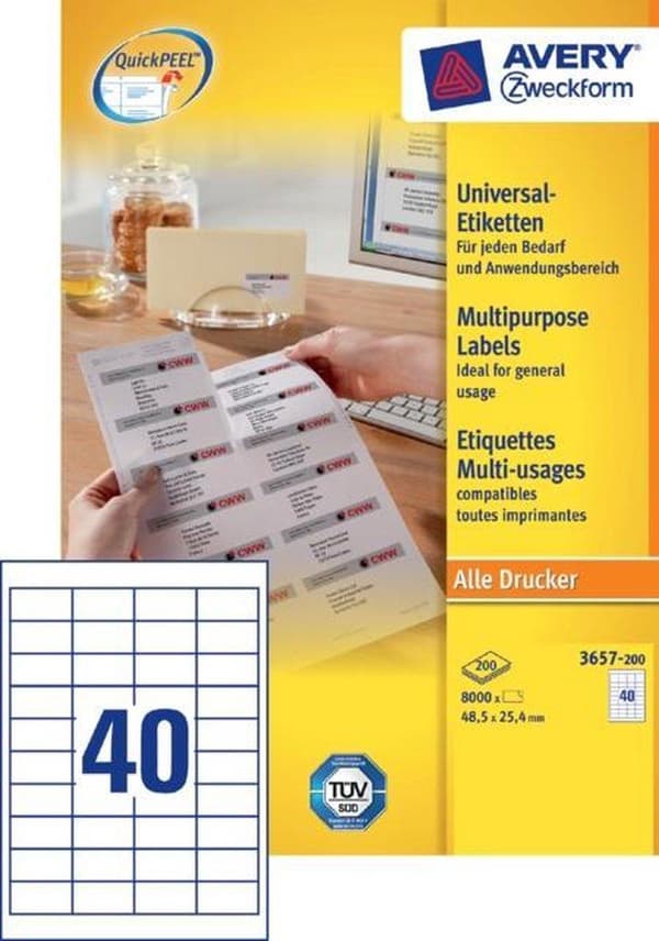 Private label Avery 3657-200 Universal Label 48,5x25,4mm