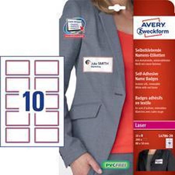 Merkkitarra Avery 80x50mm - valkoinen, punainen kehys NP-laatikko 20 arkkia