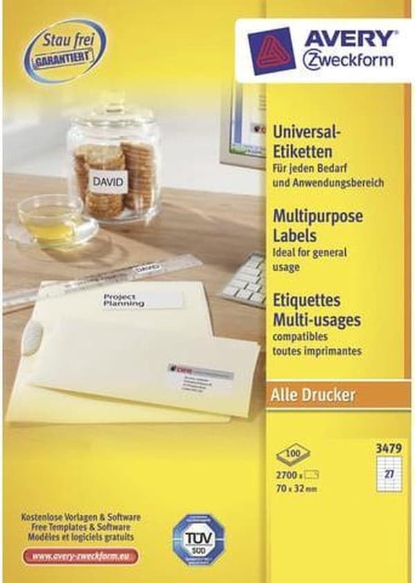Avery Universal-etiketter, hvid, 70,0 x 32,0 mm, permanent klæbende