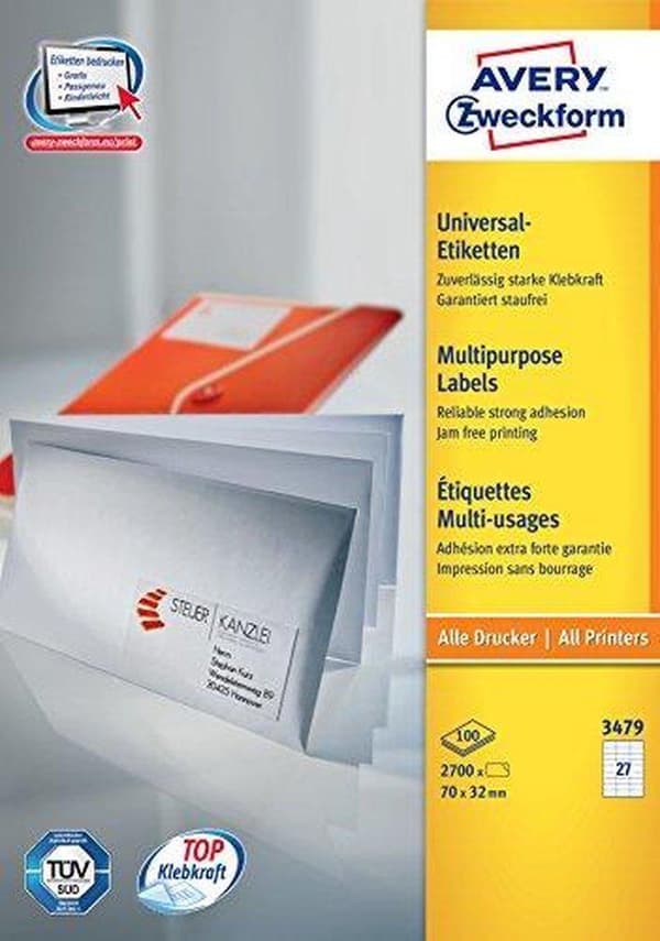 Avery Universal-etiketter, hvid, 70,0 x 32,0 mm, permanent klæbende