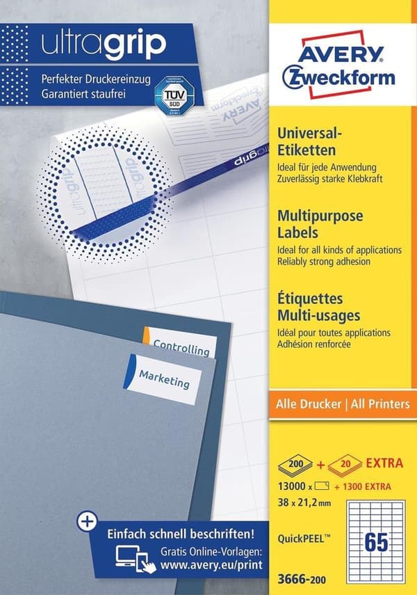 Eget mærke Avery 3666-200 Universal Label 38x21,2mm
