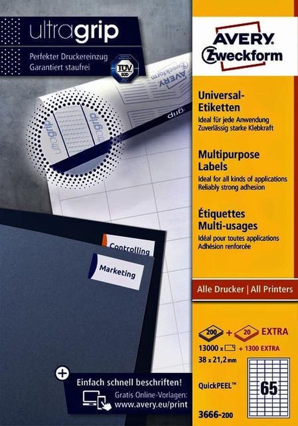Eget mærke Avery 3666-200 Universal Label 38x21,2mm