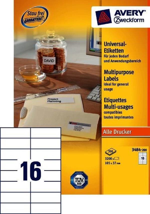 Private label Avery 3484-200 Universal Label 105x37mm