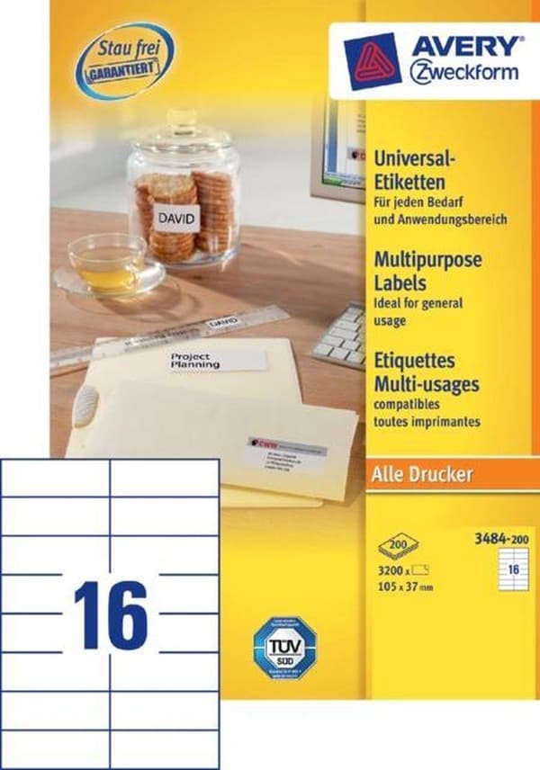 Private label Avery 3484-200 Universal Label 105x37mm