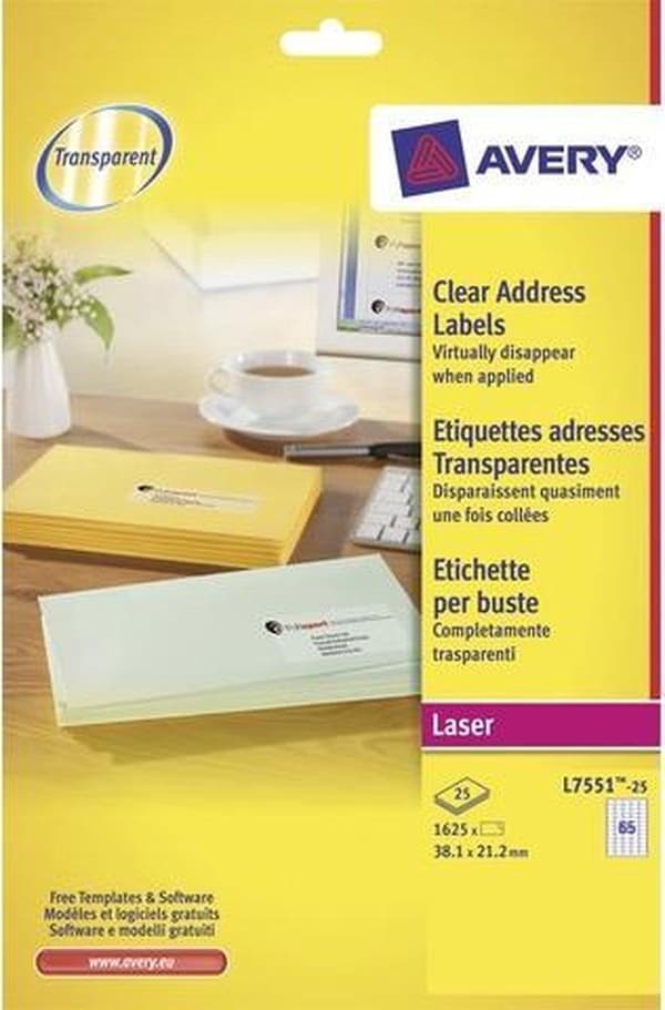 Avery L7551-25 gennemsigtig printeretiket