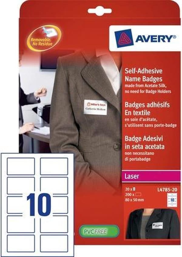 Navneskilt Avery L4785-20 80x50 mm zk 200 stk.