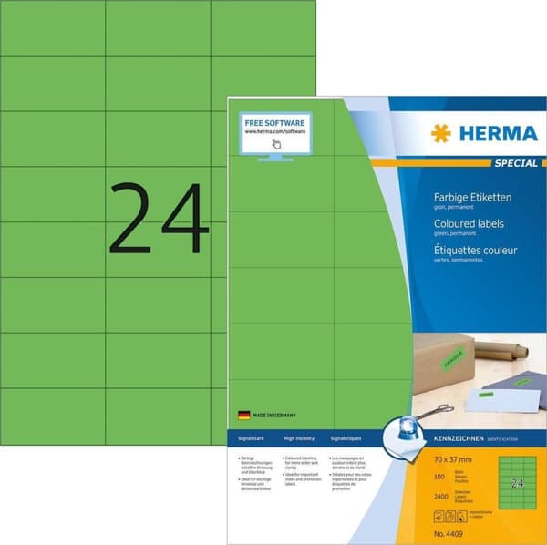 Herma tulostintarrat Tarrat vihreä 70x37 SuperPrint 2400 kpl.