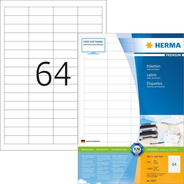 Herma skrivaretiketter Etiketter vit 48,3x16,9 SuperPrint 12800 st.
