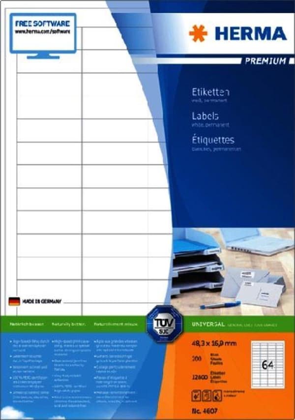 Herma skrivaretiketter Etiketter vit 48,3x16,9 SuperPrint 12800 st.
