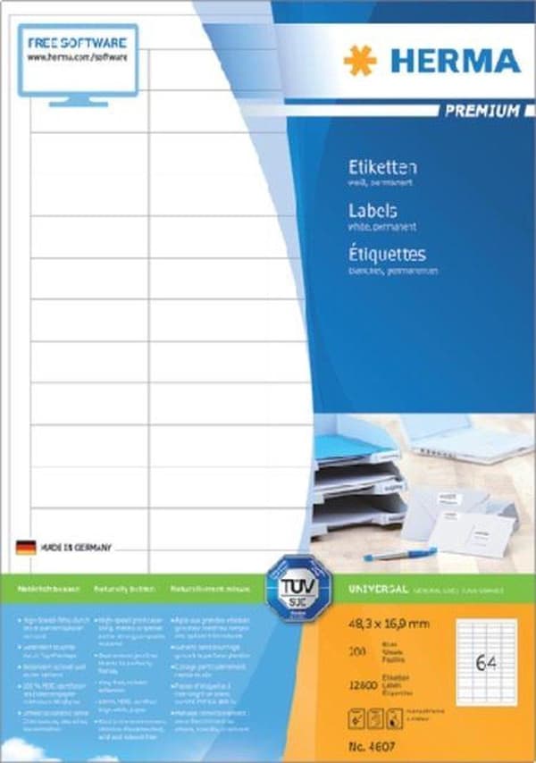 Herma skrivaretiketter Etiketter vit 48,3x16,9 SuperPrint 12800 st.