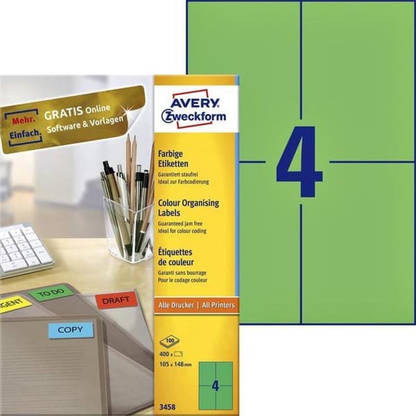 Avery färgade universaletiketter format 105 x 148 mm (bxh) 400 stycken grön