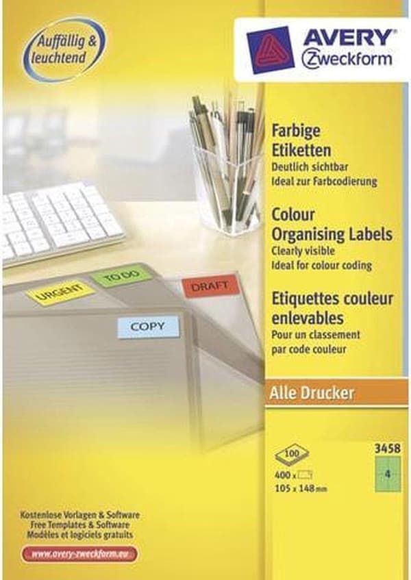 Avery färgade universaletiketter format 105 x 148 mm (bxh) 400 stycken grön