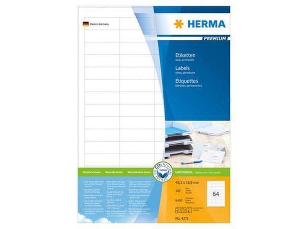 HERMA Tarrat valkoinen 48,3x16,9 Premium A4 6400 kpl.