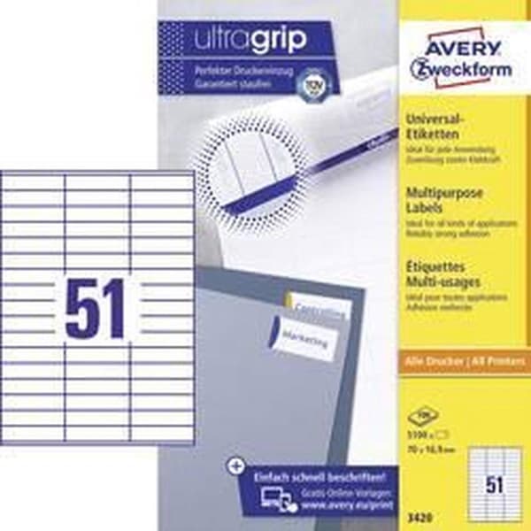 Private label Avery 3420 Universal Label 70x16,9mm