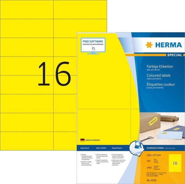 Herma Labels gul 105x37 SuperPrint 1600 stk.