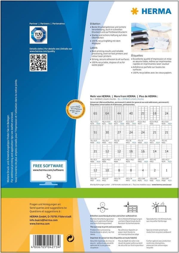 HERMA Etiketter vit 52,5x21,2 Premium A4 5600 st.