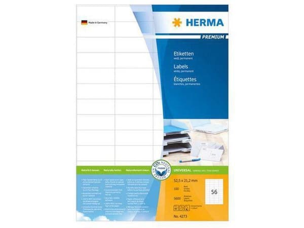 HERMA Etiketter vit 52,5x21,2 Premium A4 5600 st.